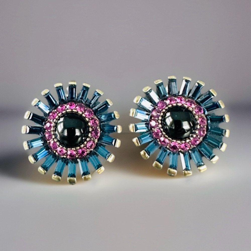 Heidi Daus Baguette Blooms Crystal Flower Burst Clip On Statement Earrings